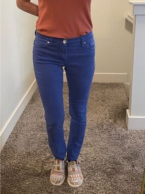 Women's Venus Slim Fit Mid-Rise Jeans in Cobalt Blue with Gem Accents Size 2